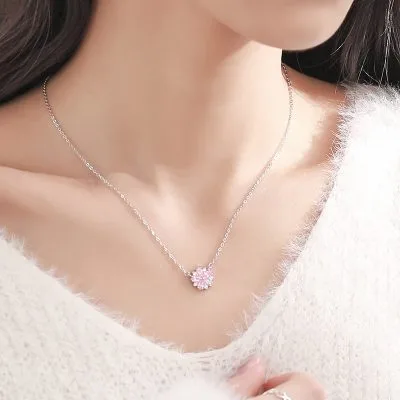 Dây Chuyền Bạc Nữ đính đá CZ Hình Bông Hoa đào Milana LILI 097825 3