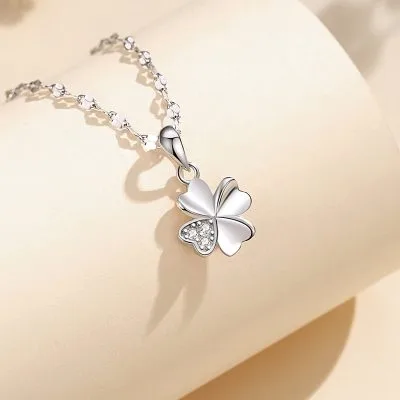 Dây Chuyền Bạc Nữ đính đá CZ Hình Cỏ 4 Lá Elyse LILI 098394 5