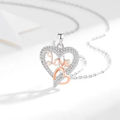 Dây Chuyền Bạc Nữ đính đá CZ Hình Trái Tim Love LILI 098576 1