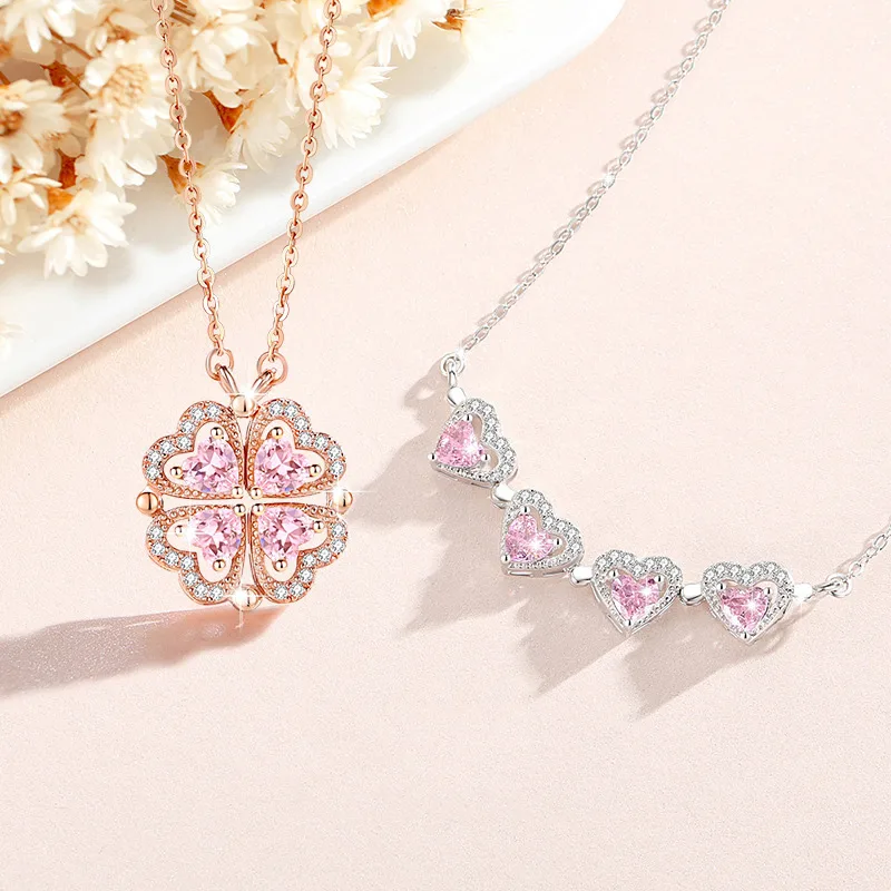 Dây Chuyền Bạc Nữ đính đá CZ Hình Trái Tim Cỏ 4 Lá Zoya LILI 098202 1