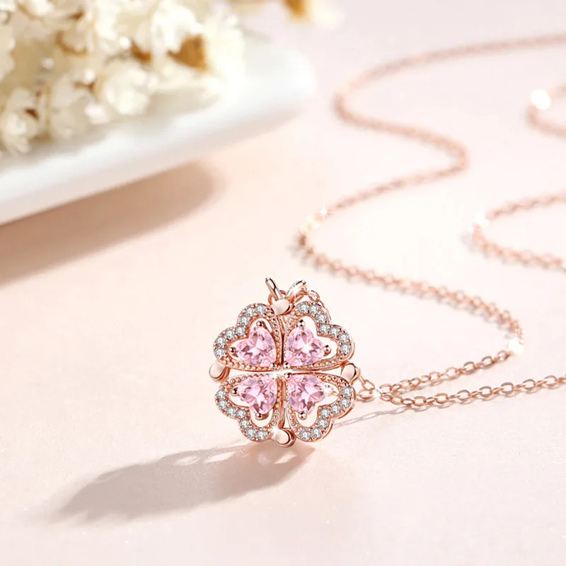 Dây Chuyền Bạc Nữ đính đá CZ Hình Trái Tim Cỏ 4 Lá Zoya LILI 098202 8