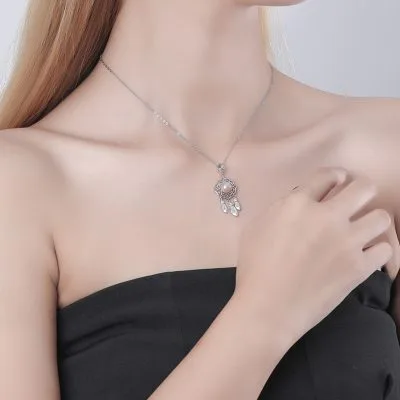 Dây Chuyền Bạc Nữ đính đá CZ, Ngọc Trai Dream Catcher LILI 098866 6