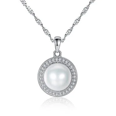 Dây Chuyền Bạc Nữ đính đá CZ, Ngọc Trai Tròn Cheyenne LILI 097998 1