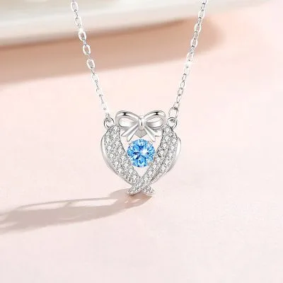 Dây Chuyền Bạc Nữ đính đá CZ Trái Tim Thắt Nơ Valery LILI 098289 1