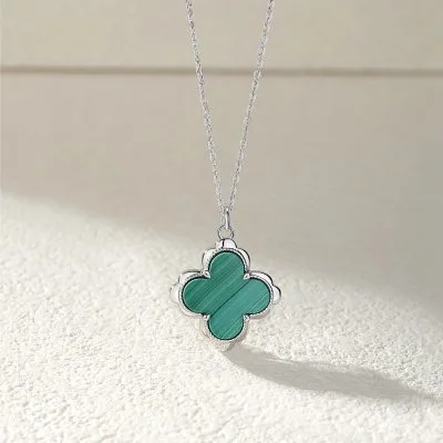 Dây Chuyền Bạc Nữ đính đá Malachite Hình Cỏ 4 Lá Keyla LILI 098998 3