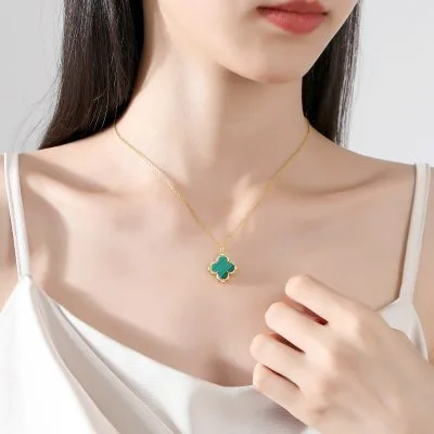 Dây Chuyền Bạc Nữ đính đá Malachite Hình Cỏ 4 Lá Keyla LILI 098998 4