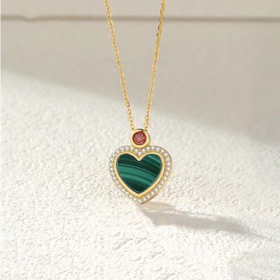 Dây Chuyền Bạc Nữ đính đá Malachite Hình Trái Tim Saoirse LILI 099008 1