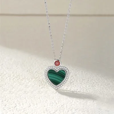 Dây Chuyền Bạc Nữ đính đá Malachite Hình Trái Tim Saoirse LILI 099008 3