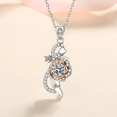 Dây Chuyền Bạc Nữ đính Kim Cương Moissanite Bông Hồng Xyla LILI 099428 1