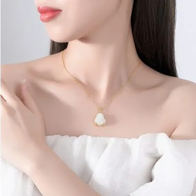 Dây Chuyền Bạc Nữ đính Ngọc Bích Hetian Phật Di Lặc Veda LILI 098952 4