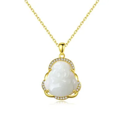 Dây Chuyền Bạc Nữ đính Ngọc Bích Hetian Phật Di Lặc Veda LILI 098952 5