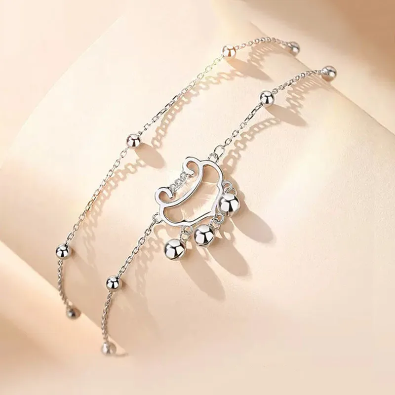 Lắc Chân Bạc Nữ 2 Tầng Khóa Trường Mệnh Viviana LILI 095884 1