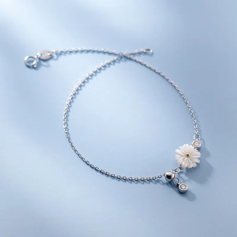 Lắc Chân Bạc Nữ đính đá CZ Hình Bông Hoa Cúc LILI 095839 2