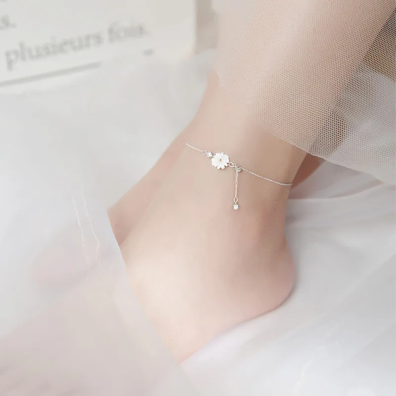 Lắc Chân Bạc Nữ đính đá CZ Hình Bông Hoa Cúc LILI 095839 4