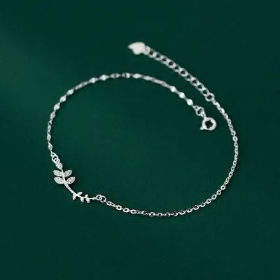 Lắc Chân Bạc Nữ đính đá CZ Hình Cành Và Lá Melissa LILI 095852 3