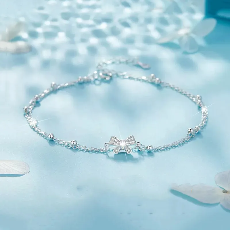 Lắc Chân Bạc Nữ đính đá CZ Hình Chiếc Nơ Xinh Xắn Serena LILI 095890 1