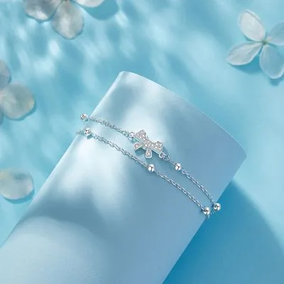 Lắc Chân Bạc Nữ đính đá CZ Hình Chiếc Nơ Xinh Xắn Serena LILI 095890 2