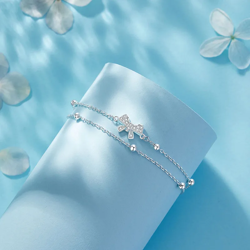 Lắc Chân Bạc Nữ đính đá CZ Hình Chiếc Nơ Xinh Xắn Serena LILI 095890 2