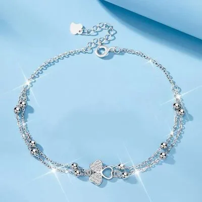 Lắc Chân Bạc Nữ đính đá CZ Hình Cỏ 3 Lá Makayla LILI 095905 1