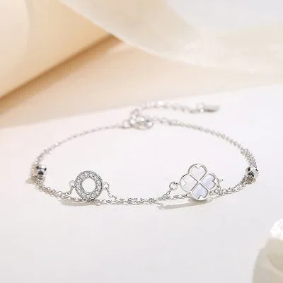 Lắc Chân Bạc Nữ đính đá CZ Hình Cỏ 4 Lá May Mắn Rosalia LILI 095997 4
