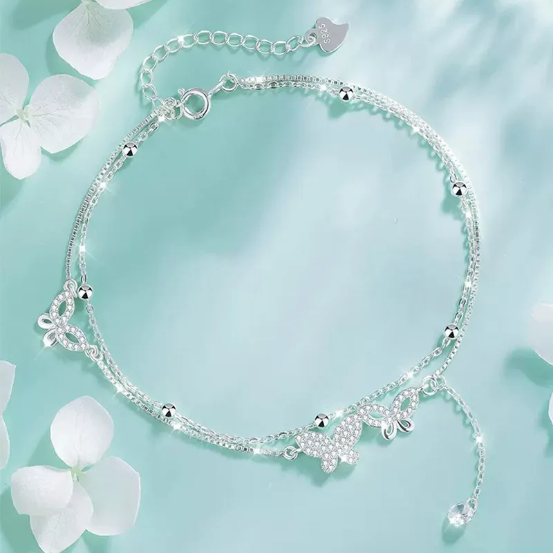 Lắc Chân Bạc Nữ đính đá CZ Hình Hồ điệp Francesca LILI 095899 1
