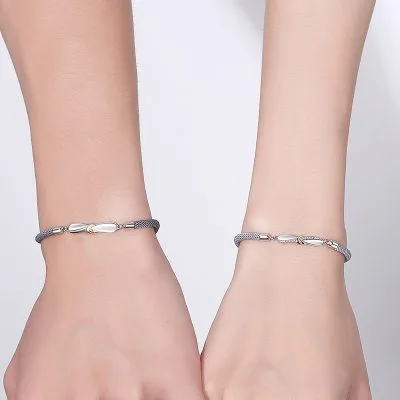 Lắc Tay Bạc Cặp đôi Dây Bện đính đá CZ Vô Cực Romina LILI 097254 2