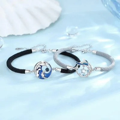 Lắc Tay Bạc Cặp đôi đính đá CZ Cá Voi Và Biển Atticus LILI 103800 1