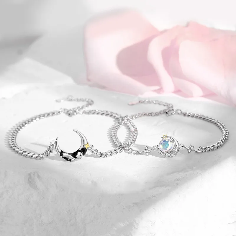 Lắc Tay Bạc Cặp đôi đính đá CZ Hoàng Tử Và Cành Hồng LILI 103808 1