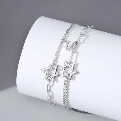 Lắc Tay Bạc Cặp đôi Gắn Nam Trâm Trái Tim Ngôi Sao 6 Cánh Destiny LILI 103738 2