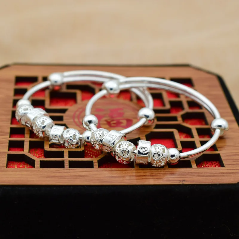 Lắc Tay Bạc đặc Cho Bé Gái Trai Hạt Tròn Nellie LILI 097312 2