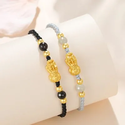 Lắc Tay Bạc đôi Dây Bện đính Ngọc Bích Hetian Rồng Vàng Raelyn LILI 103702 2