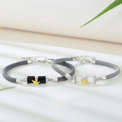 Lắc Tay Bạc đôi đính đá Chalcedony, Obsidian Cây Trúc Willa LILI 103785 1