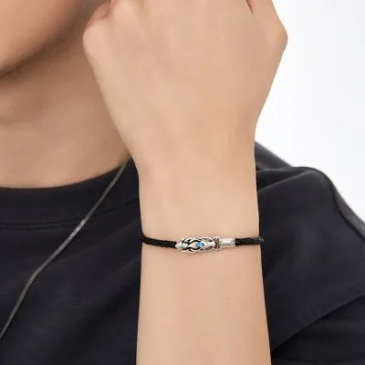 Lắc Tay Bạc Nam Dây Bện Dù Sáp đính đá CZ Hình Rồng Dragon LILI 103676 3
