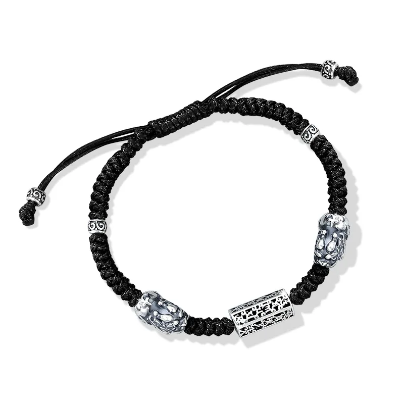 Lắc Tay Bạc Nam Dây Bện Dù Sáp Tỳ Hưu May Mắn Henry LILI 103632 4
