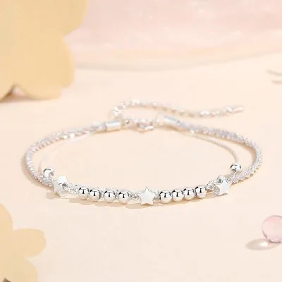 Lắc Tay Bạc Nữ 2 Tầng Dạng Dây Xù Ngôi Sao 5 Cánh Danna LILI 103544 1