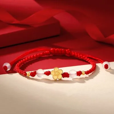 Lắc Tay Bạc Nữ Chỉ đỏ đính Ngọc Bích Hetian Hoa Mai Vàng Kiara LILI 103162 1