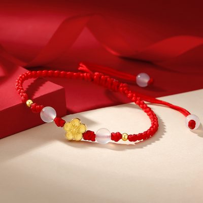 Lắc Tay Bạc Nữ Chỉ đỏ đính Ngọc Bích Hetian Hoa Mai Vàng Kiara LILI 103162 3