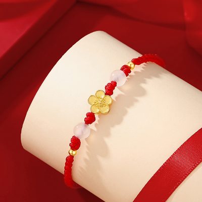 Lắc Tay Bạc Nữ Chỉ đỏ đính Ngọc Bích Hetian Hoa Mai Vàng Kiara LILI 103162 4
