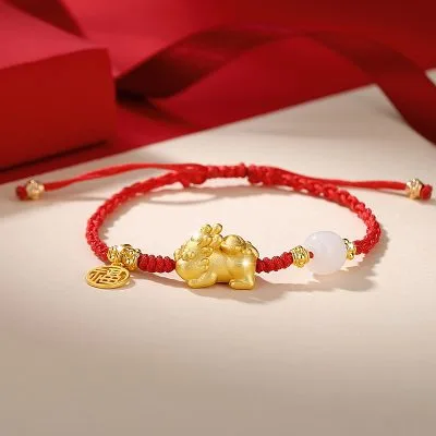Lắc Tay Bạc Nữ Chỉ đỏ đính Ngọc Bích Hetian Rồng Vàng Kiara LILI 103134 3