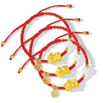 Lắc Tay Bạc Nữ Chỉ đỏ đính Ngọc Bích Hetian Rồng Vàng Kiara LILI 103134 5