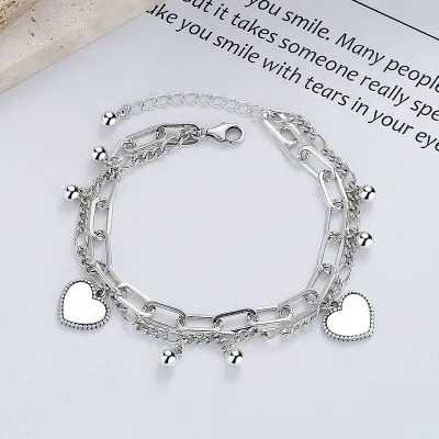 Lắc Tay Bạc Nữ Chuỗi Vuông Tròn Hình Trái Tim Cá Tính Fiona LILI 103577 1