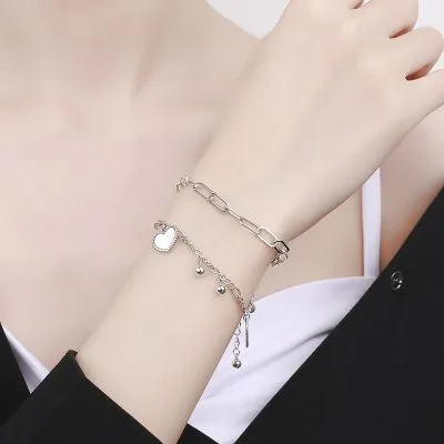 Lắc Tay Bạc Nữ Chuỗi Vuông Tròn Hình Trái Tim Cá Tính Fiona LILI 103577 3