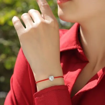 Lắc Tay Bạc Nữ Dây Bện đính Kim Cương Moissanite Trái Tim Carly LILI 096971 2