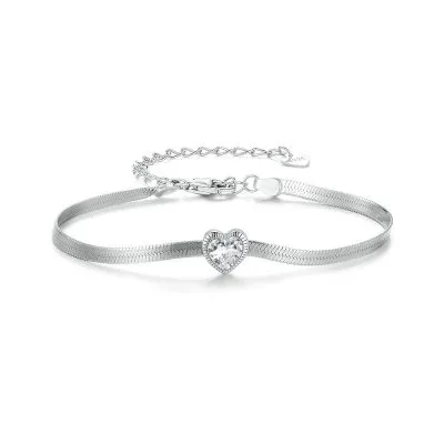 Lắc Tay Bạc Nữ Dây Mì đính đá CZ Hình Trái Tim Skyler LILI 104552 1
