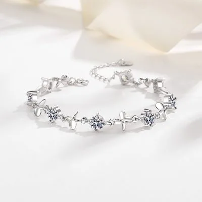 Lắc Tay Bạc Nữ đính đá CZ Cỏ 4 Lá Jemma LILI 096645 2