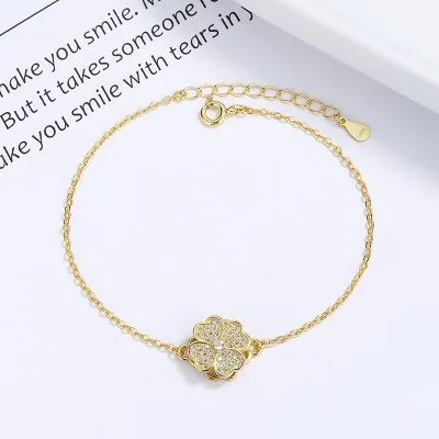 Lắc Tay Bạc Nữ đính đá CZ Cỏ 4 Lá Xoay Tròn Julianna LILI 103493 2