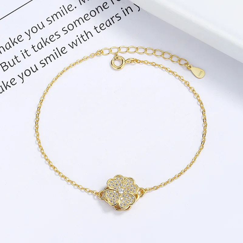 Lắc Tay Bạc Nữ đính đá CZ Cỏ 4 Lá Xoay Tròn Julianna LILI 103493 2