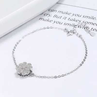 Lắc Tay Bạc Nữ đính đá CZ Cỏ 4 Lá Xoay Tròn Julianna LILI 103493 3