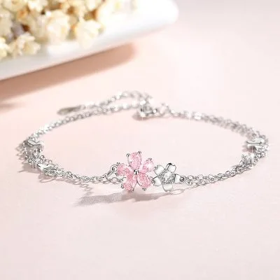 Lắc Tay Bạc Nữ đính đá CZ Hình Bông Hoa Anh đào Cheyenne LILI 096540 1