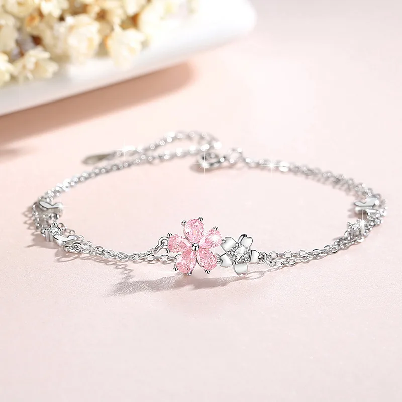 Lắc Tay Bạc Nữ đính đá CZ Hình Bông Hoa Anh đào Cheyenne LILI 096540 1